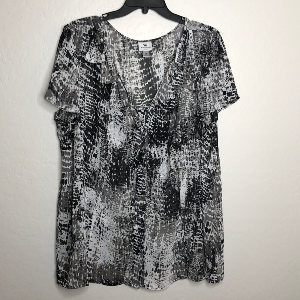 Worthington Black And White Sheer Blouse Size 3X